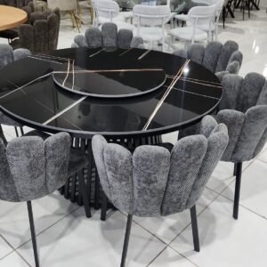 طاولة طعام دائرية 6كرسي اللون اسود